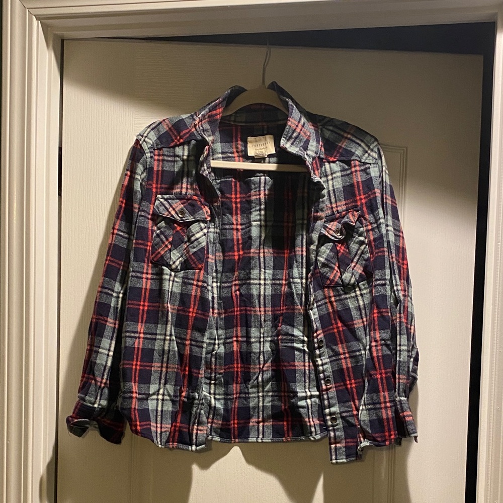 Forever 21 Red and Blue Plaid Button Down Shirt